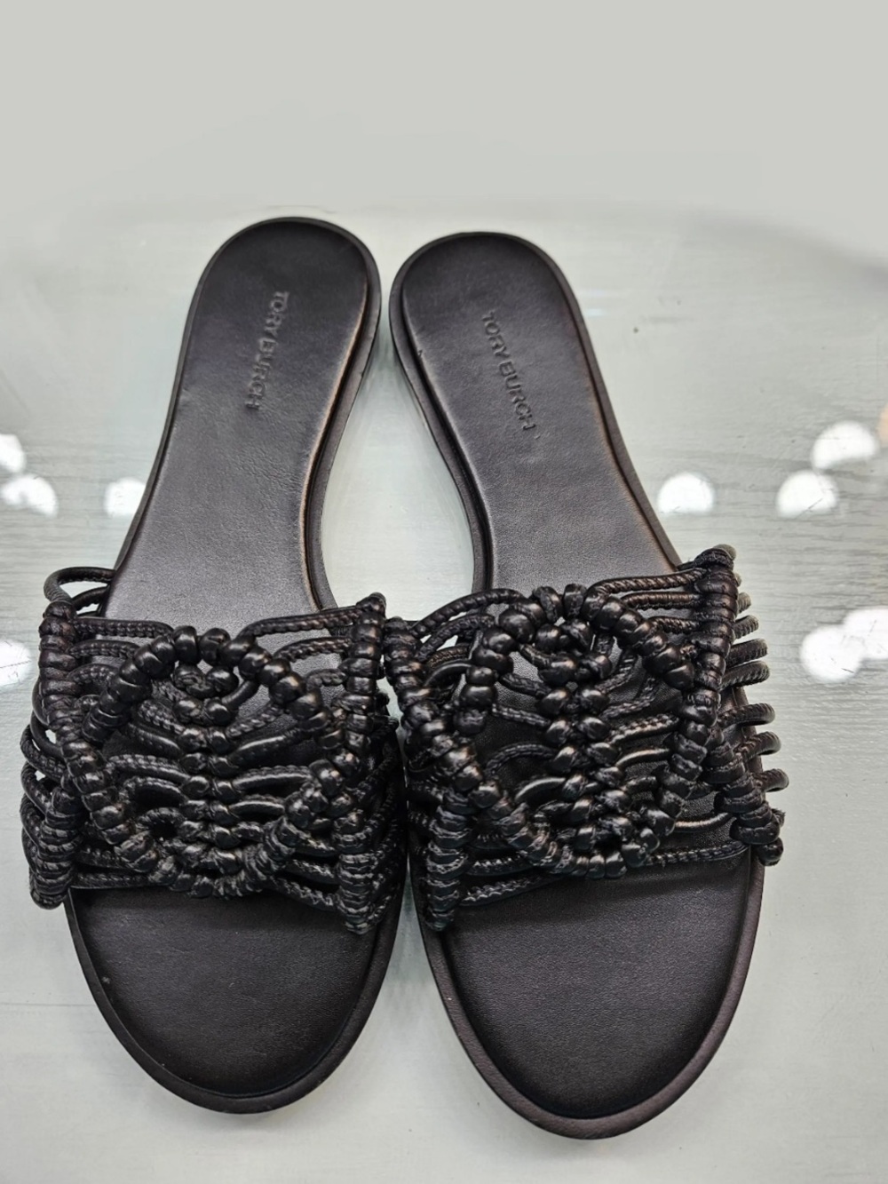 Tory Burch Black Braided Slide Sandals